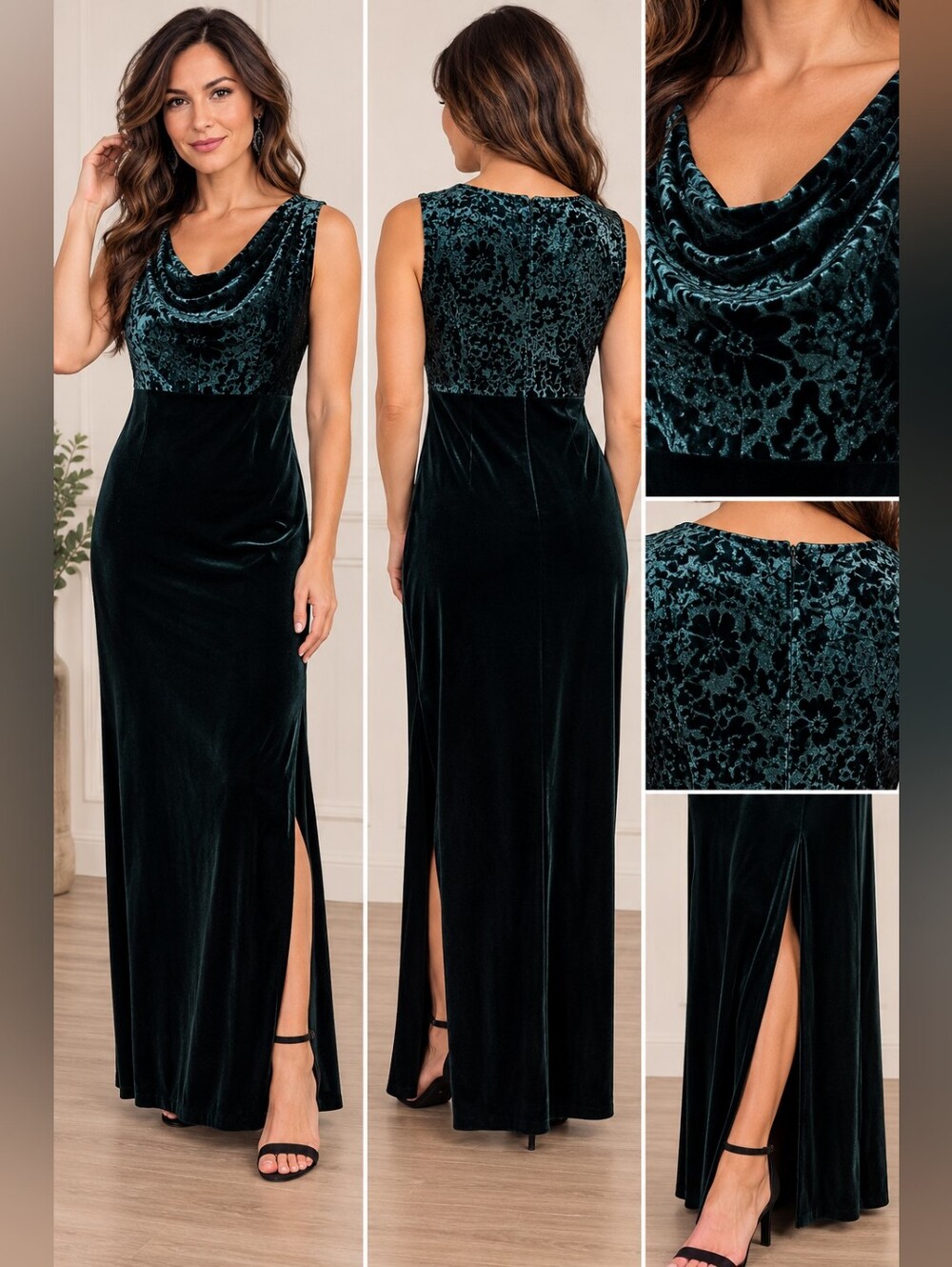 Vintage 90s Emerald Green Burnout Velvet Maxi Formal Dress 10 Goth Whimsigoth